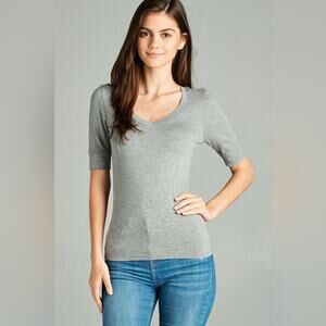 Active Basic Stretchy V-Neck Elbow Short Sleeve Sleeve T-Shirt Top Size Large